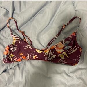 Billabong Floral Bikini Top - Burgundy and Orange